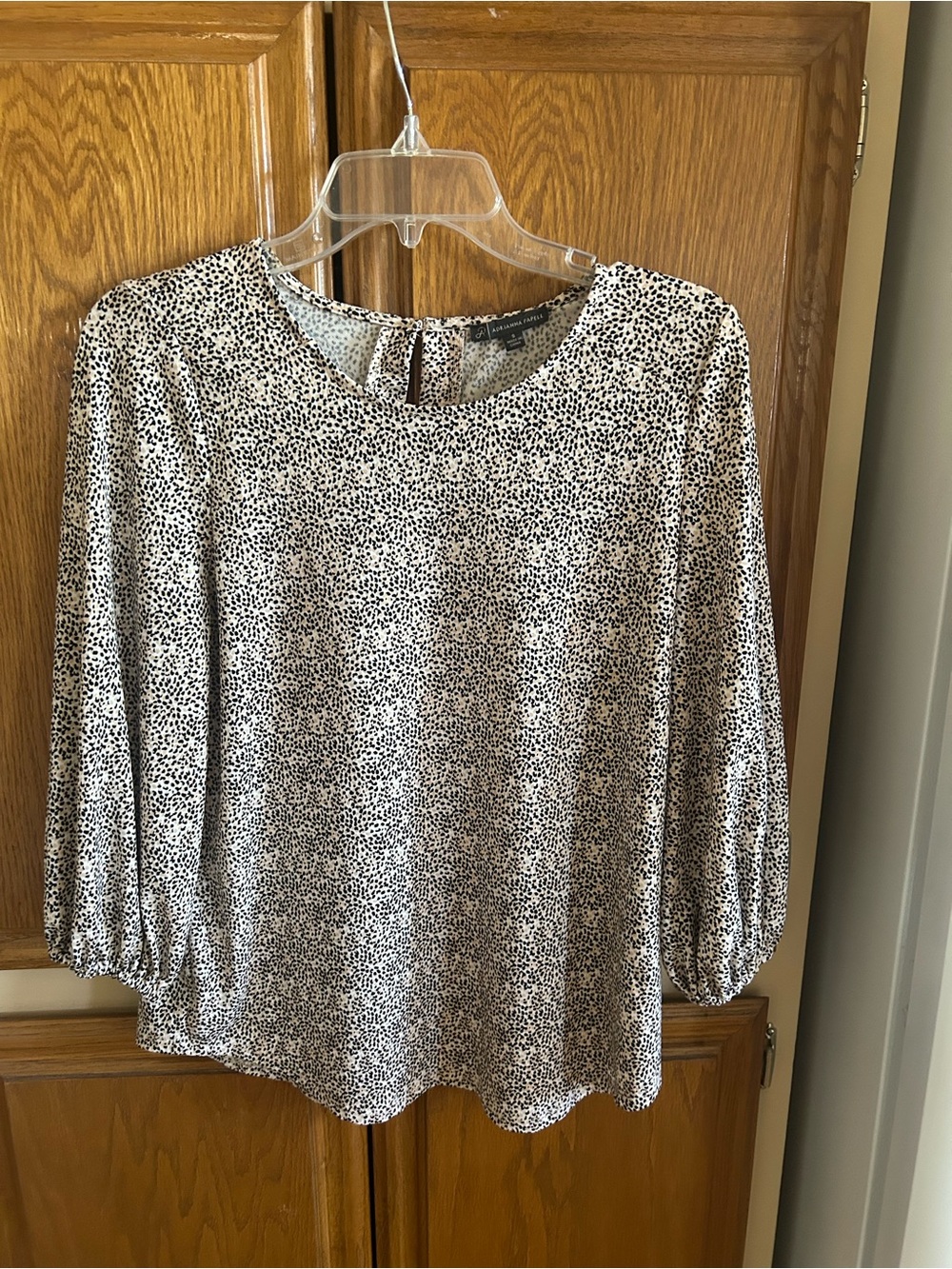 $18 Adriana Papell Animal Print Long Sleeve Blouse - Classic Round Neck
